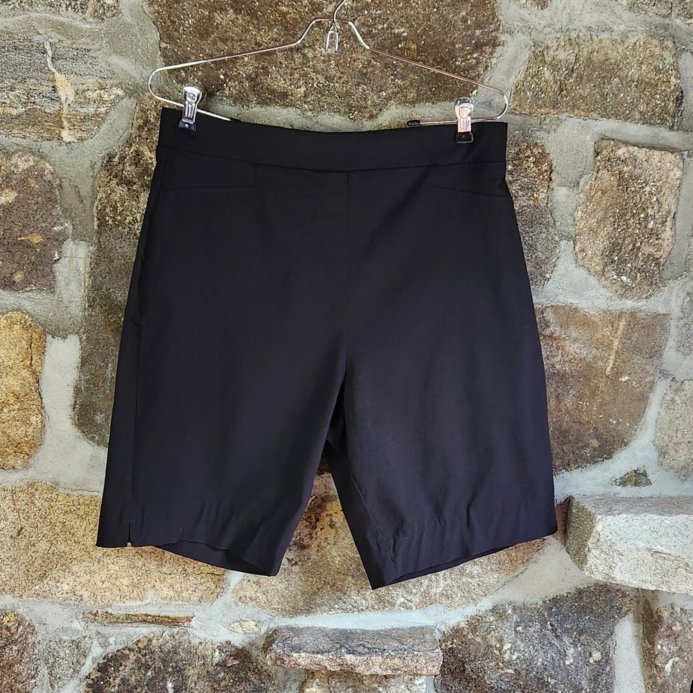 Calvin Klein Women's Black Pull-On Shorts Faux Fly Front Inseam 9" Size L
